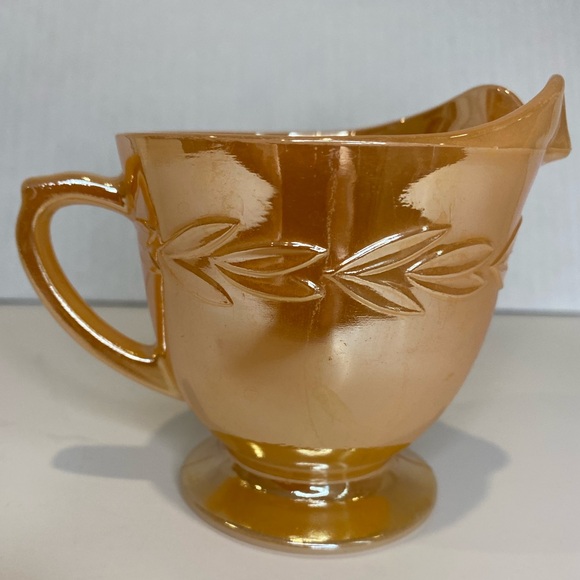 EUC Vtg Fire King Peach Lustreware Iridescent Cream Sugar Pair Laurel Pattern - Picture 9 of 13